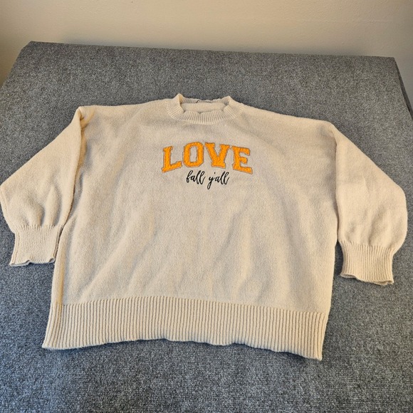 Love In Faith Sweaters - Love in Faith Womens‎ 3XL Cream LOVE Fall Y'all Sequin Applique Knit Sweater